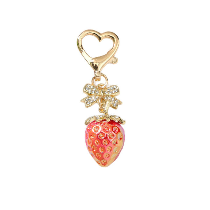 Wholesale Zinc Alloy Strawberry Keychain Pendant Bow Heart Design Sweet Style Boutique Resale Car Key Accessory