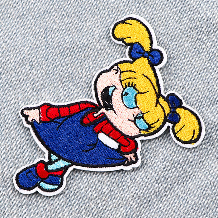 Wholesale Cartoon Embroidery Cloth Patches for Clothing and Bags Hot Melt Adhesive Backing Fabric