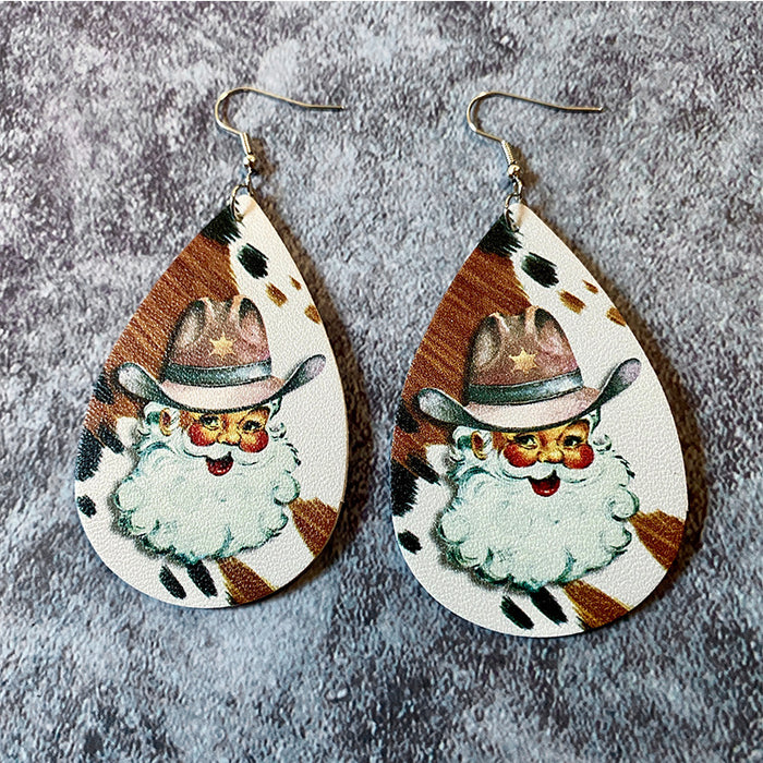 Wholesale Christmas Earrings Santa Elk Green Printing Leather Earrings