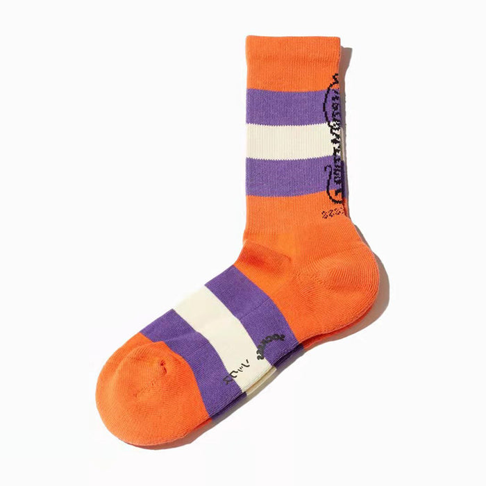 Wholesale Minority men's socks, color blocked striped couple socks, letter street women's socks, mid tube cotton socks