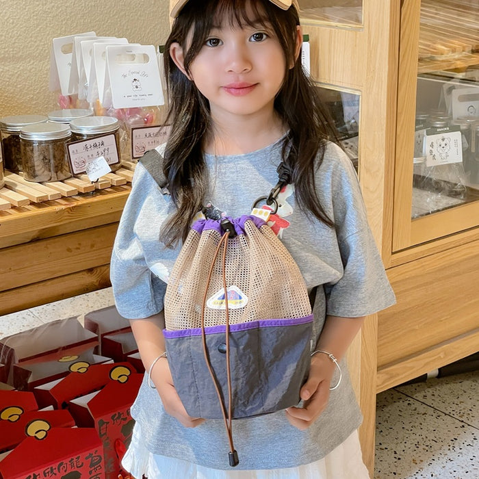 Wholesale Drawstring Shoulder Bag Mesh Splicing Foldable Kids' Backpack