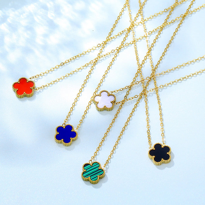 Wholesale Stainless Steel Four-leaf Clover Double-sided Diamond Necklace Women's