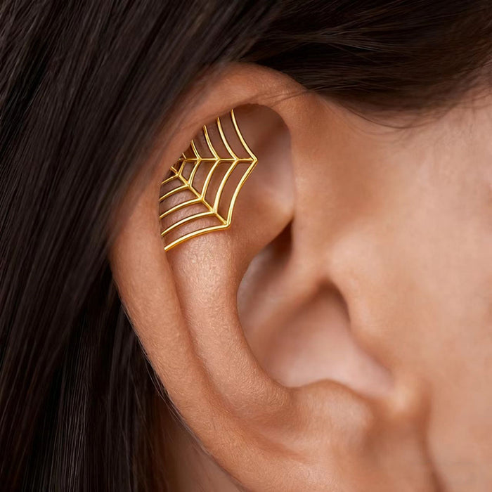 Wholesale Electroplated Gold Gothic Earrings Web Geometric Moon Shape
