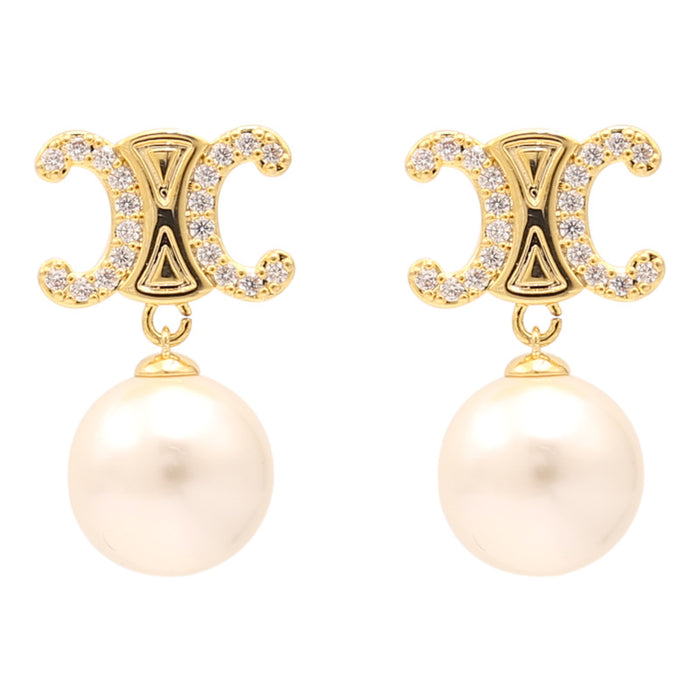 Wholesale New Arc de Triomphe Zircon Pearl Pendant Earrings, Light Luxury, High Grade Silver Needle Earrings, Versatile Charm Earrings