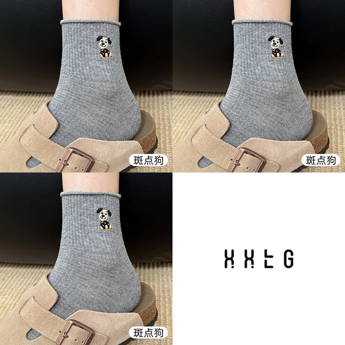 Wholesale Cotton socks, mid tube socks, cartoon embroidered lace socks, cute sports socks