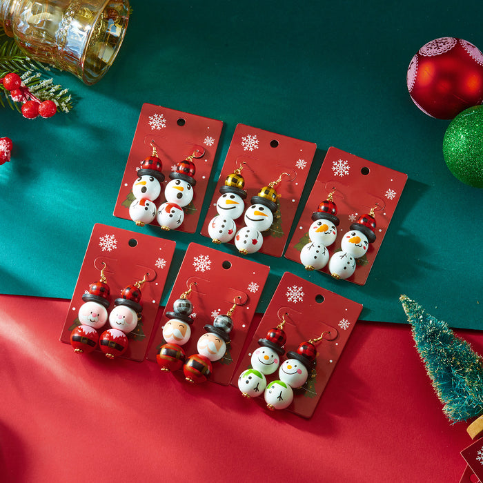 Wholesale Christmas earrings creative snowman funny Christmas element earrings versatile wooden beads holiday ear hooks