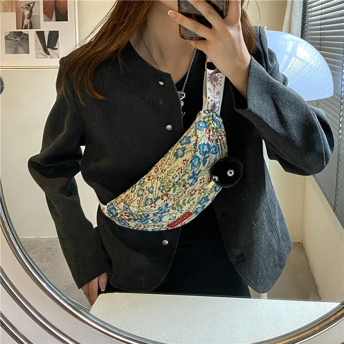 Wholesale Women's bag, fashionable canvas, niche retro broadband crossbody bag, chest bag, waist bag