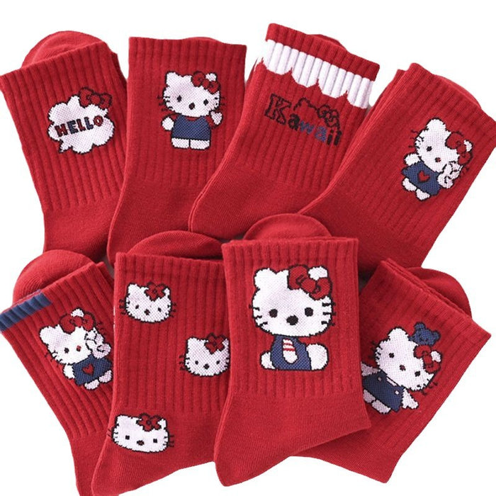 Wholesale Women' s Mid-Calf Bright Red Cartoon Cute Socks