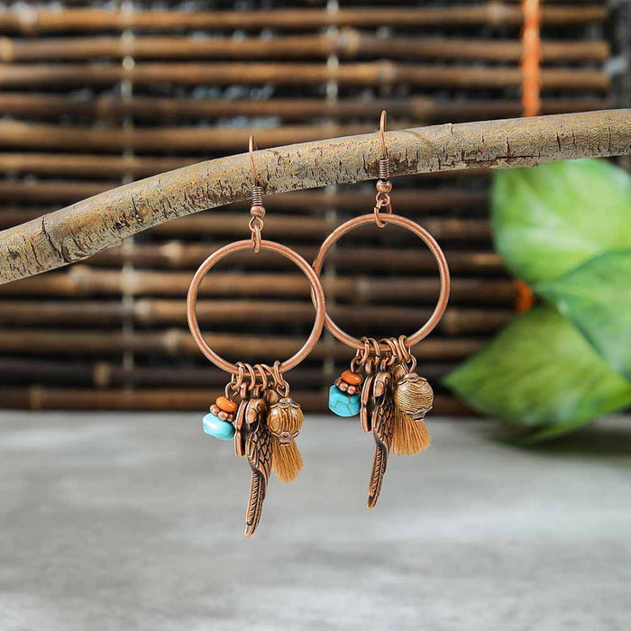 Wholesale Bohemian Dreamcatcher Tassel Earrings and Wooden Pendant Necklace Set