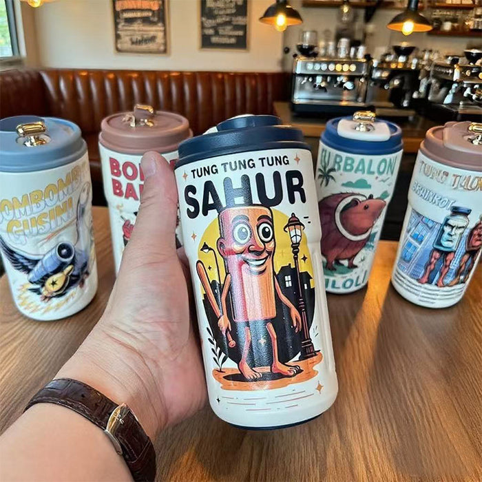 Wholesale Stainless steel thermos cup cartoon suction tube cup portable large capacity ice coffee cup