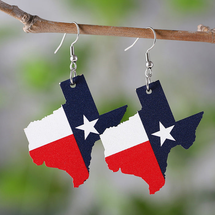 Wholesale Independence Day red,  white and blue stars Texas map state flag pendant wooden double-sided earrings