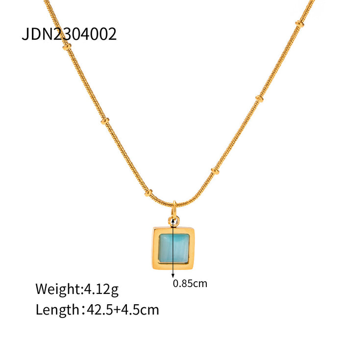 Wholesale Stainless Steel Blue Cat's Eye Square Necklace JDC-NE-JD404