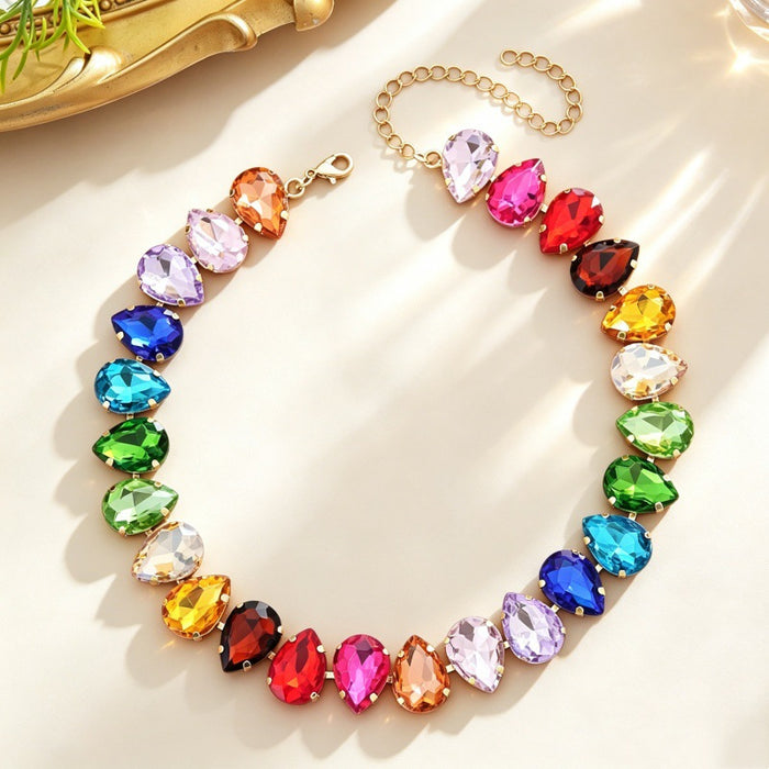 Wholesale Colorful Glass Water Drop Pendant Clavicle Necklace MOQ≥2