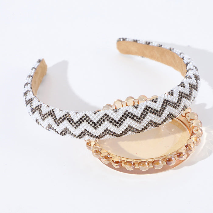 Wholesale Sexy water ripple full diamond pearl headband all-match hair accessories retro headdress