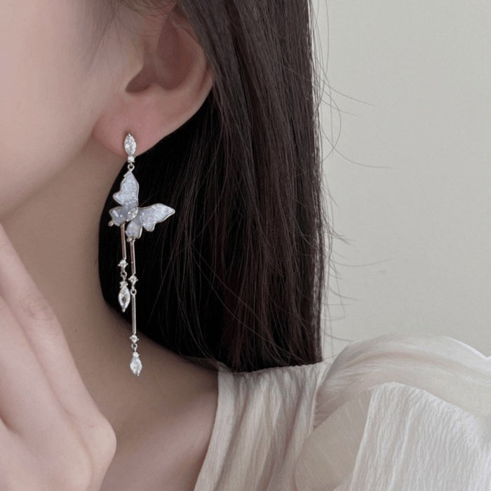 Wholesale Gradient crystal butterfly long tassel earrings, light luxury style, niche design, exquisite feeling, earrings, fashionable and versatile earrings