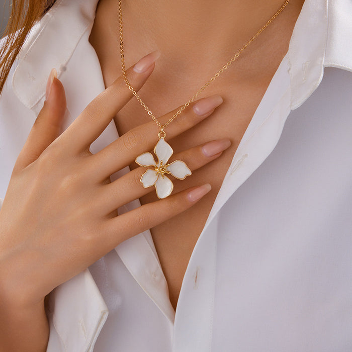 Wholesale Drip Oil Flower Necklace Earrings Camellia Jewelry Set