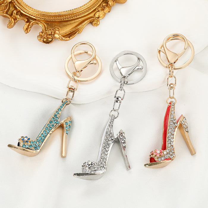 Wholesale Zinc Alloy High Heel Shoe Rhinestone Keychain Fashion Bag Charm Car Key Accessory MOQ≥2