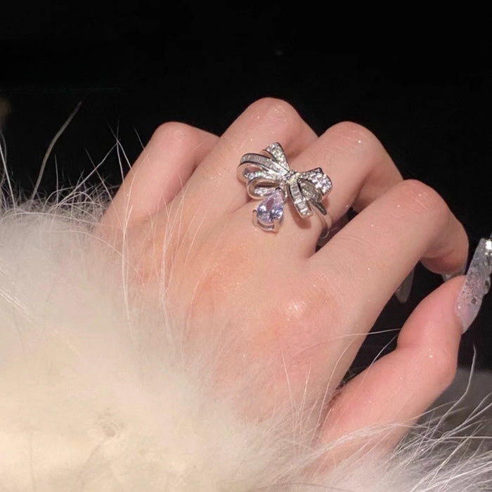 Wholesale Bow Water Drop Ring for Women Niche Design Open Ring