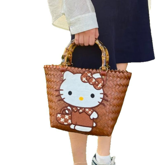 Wholesale Cute Cartoon Rags Woven Bag Imitation Straw Woven Bag Seaside Shoulder Handbag
