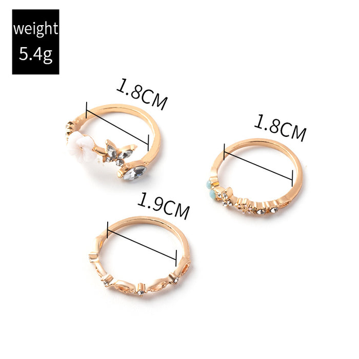 Wholesale Jewelry Fashion Alloy Open Color Diamond Flower Hollow Ring Set