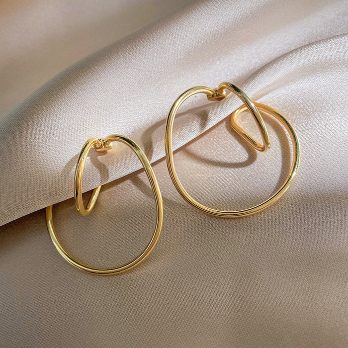 Wholesale  gold-plated minimalist line niche design  irregular ear hook without ear hole ear clip earrings