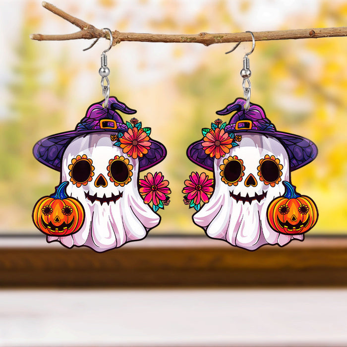 Wholesale Halloween Day of The Dead Ghost Pumpkin Acrylic Earrings JDC-ES-WenT026