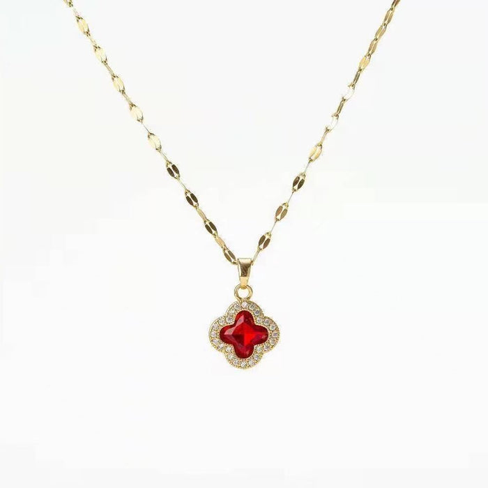 Wholesale Four-leaf clover diamond-encrusted titanium steel choker necklace