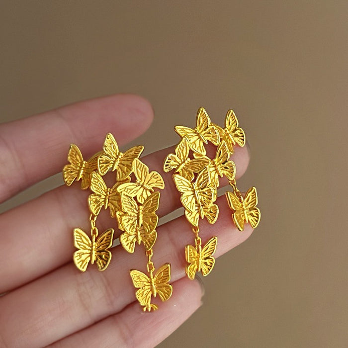 Wholesale Retro metallic butterfly earrings, high-end floral earrings, versatile, exaggerated, niche earrings