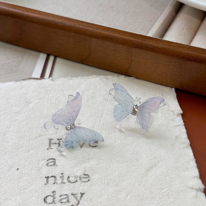 Wholesale Silver Needle Crystal Butterfly Earrings Versatile Light Luxury Fashion Earrings Temperament Earrings Wholesale