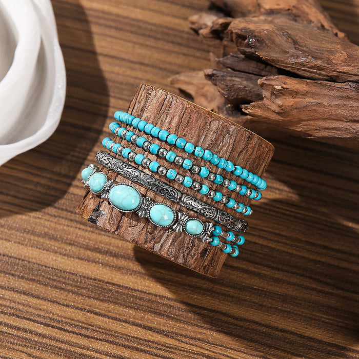 Wholesale 5-Piece Set of Turquoise Series Elastic Rope beaded Bracelets