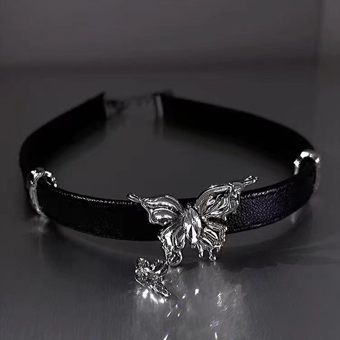 Wholesale Leather Metal Butterfly Zircon Necklace JDC-NE-NiQ002