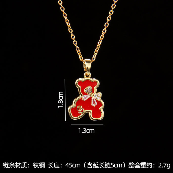 Wholesale fashion zircon love bear pendant small necklace