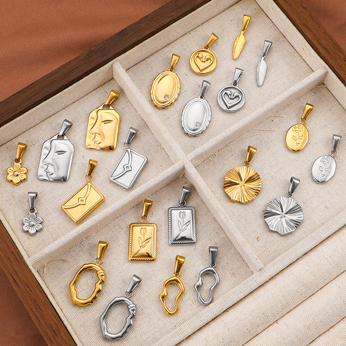 Wholesale 6pcs/set DIY Pendant Stainless Steel Plated 24K Gold Flower Heart  Geometric Jewelry Accessories