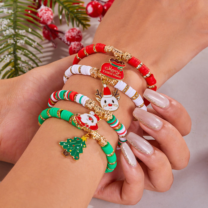 Wholesale Christmas Day Festival Color Acrylic Diamond Snowflake Bell Elastic Beaded Bracelet Christmas suit