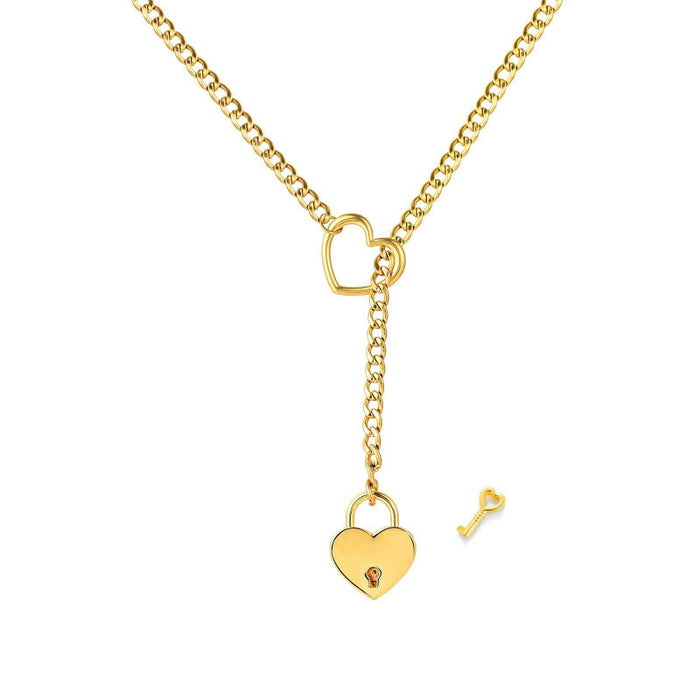 Wholesale New Fashion Love Lock Peach Heart Necklace Stainless Steel Plated Silver Necklace