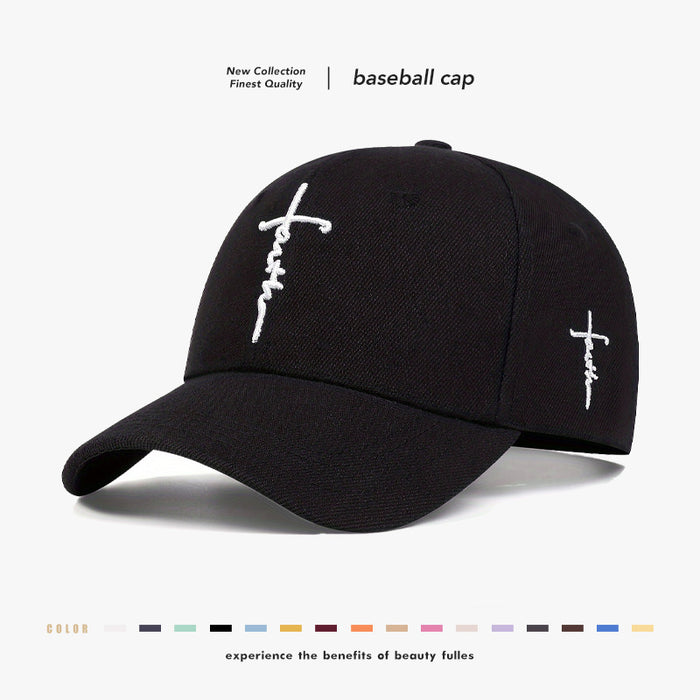 Wholesale TEMU Popular Hat Embroidery Faith Cross Imitation Wool Blue Baseball Cap for Men and Women Outdoor Sun Protection Duckbill Cap JDC-FH-TQ006