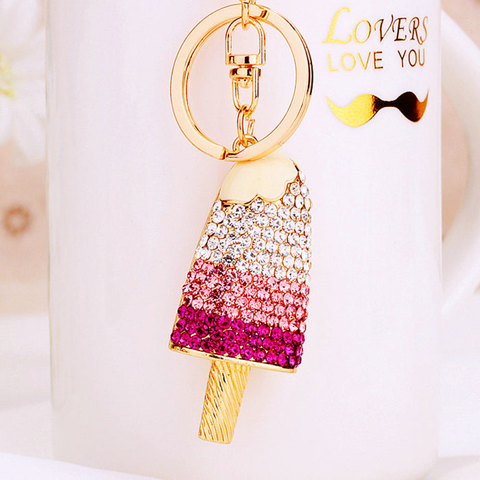 Wholesale Diamond-encrusted ice cream car keychain metal cute