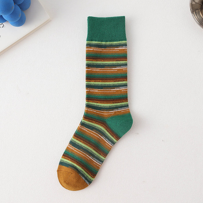 Wholesale Socks, mid length socks, cotton socks, striped color blocking, versatile