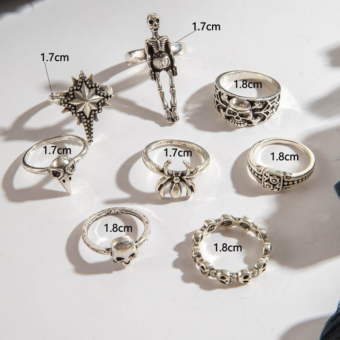 Wholesale Halloween Punk Skull  8-Piece Ring Set Alloy Jewelry Accessory MOQ≥2
