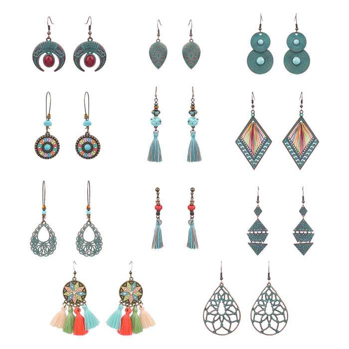 Wholesale Bohemian Hollow Tassel Earrings Geometric Design Fashion Accessory MOQ≥2