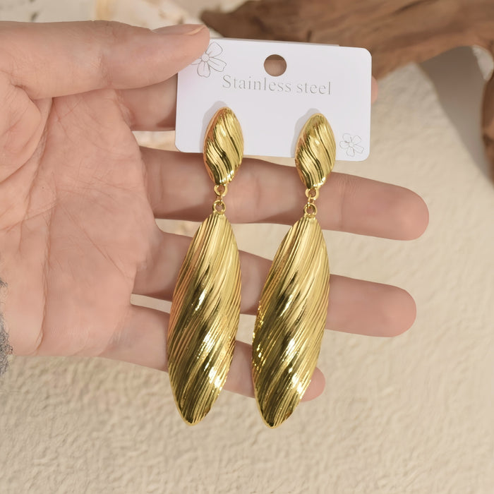 Wholesale Stainless Steel Earrings for Women Striped Long Pendant Earrings Exaggerated Geometric Earrings