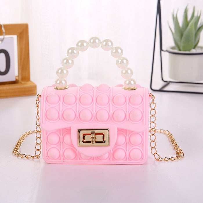 Wholesale PVC Jelly Bag Silicone Coin Purse Children Crossbody Double-sided Bubble Pearl Handbag Chain Bag