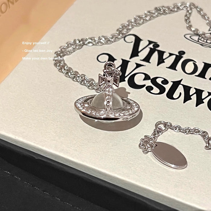 Wholesale Saturn necklace titanium steel non fading transparent crystal planet pendant collarbone chain light luxury niche