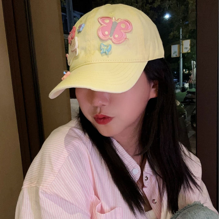 Wholesale Original Sweet Cool Spice Girls Diy Yellow Baseball Cap Summer Pastoral Outdoor Sunshade Cartoon Pattern Soft Top Cap