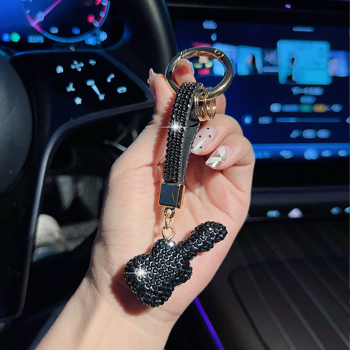 Wholesale Rhinestone Crystal Guitar Keychain Fashion Car Key Ring Pendant