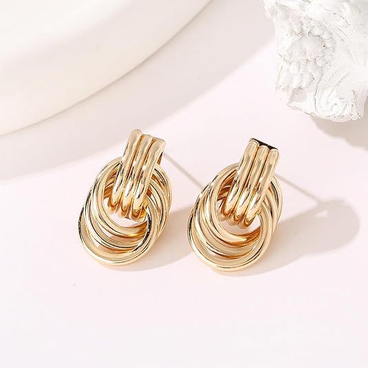 Wholesale New knot earrings made of stainless steel and gold with multiple layers of twisted knot lines, versatile and niche earrings
