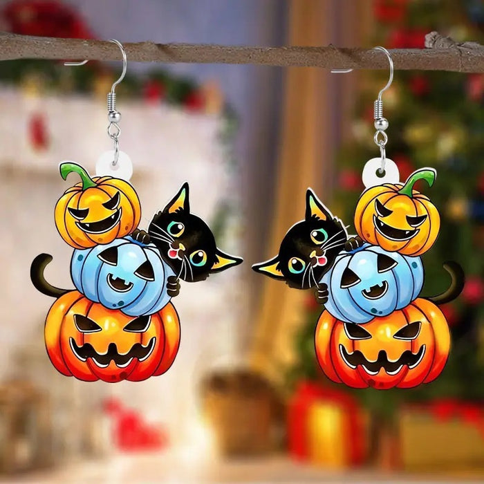 Wholesale Acrylic Flat Black Cat Pumpkin  Earrings for Women and Girls Holiday Gift Ornaments
