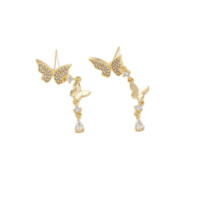 Wholesale Copper inlaid zircon earrings butterfly high-end temperament versatile earrings jewelry