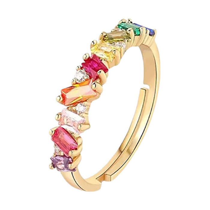 Wholesale Zircon personalized micro inlaid ring, light luxury inlaid fashionable rainbow ring