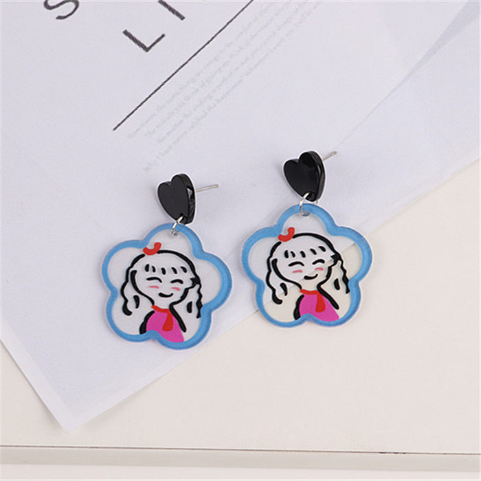 Wholesale Embossed Transparent Girl Graffiti Acrylic Print Earrings JDC-ES-ChouD024